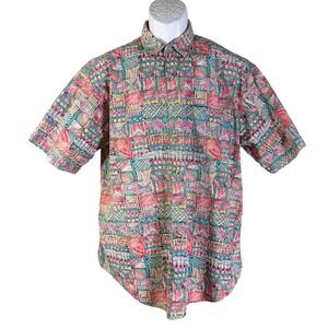 Arrow Button Down Shirt Mens Medium Multi Color Geometric Tribal Short Sleeve